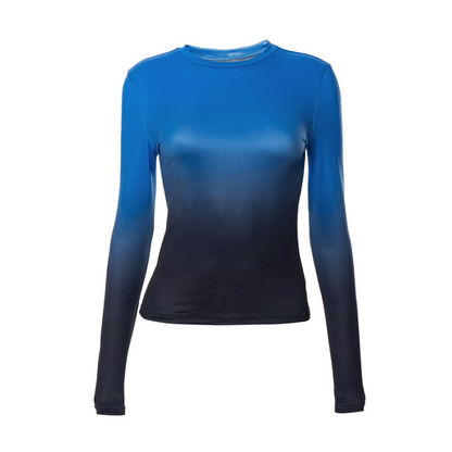 Gradient Color T Shirts For Women Aesthetic Clothes Long Sleeve Crop Top Y2k Accessories O-neck Tshirt Slim Fit Ropa De Mujer